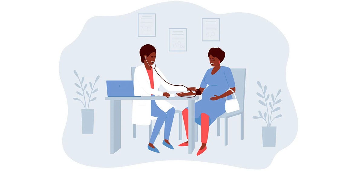 Illustration of doctor examining pregnant woman